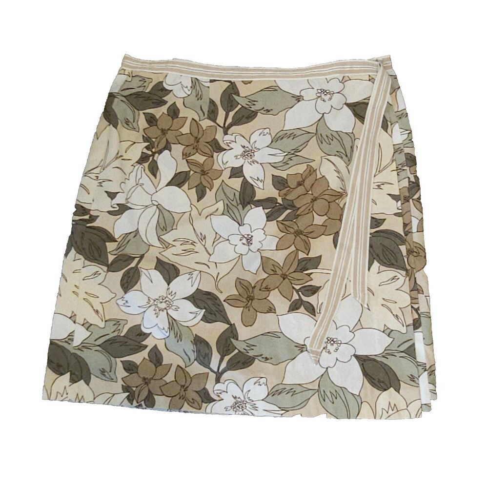 Y2K floral wrap skirt coconut girl tropical print earthy neutr beach knee-length